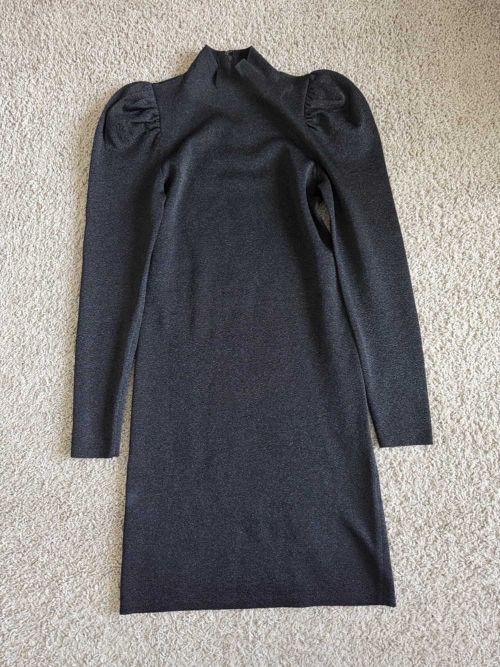 Alice + Olivia Issa Metallic Turtleneck Puff Sleeve Dress